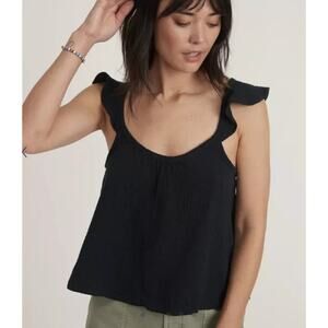 NWT Marine Layer Jude Flutter Sleeve Tank L Black 100% Cotton Gauzy Beach Boho